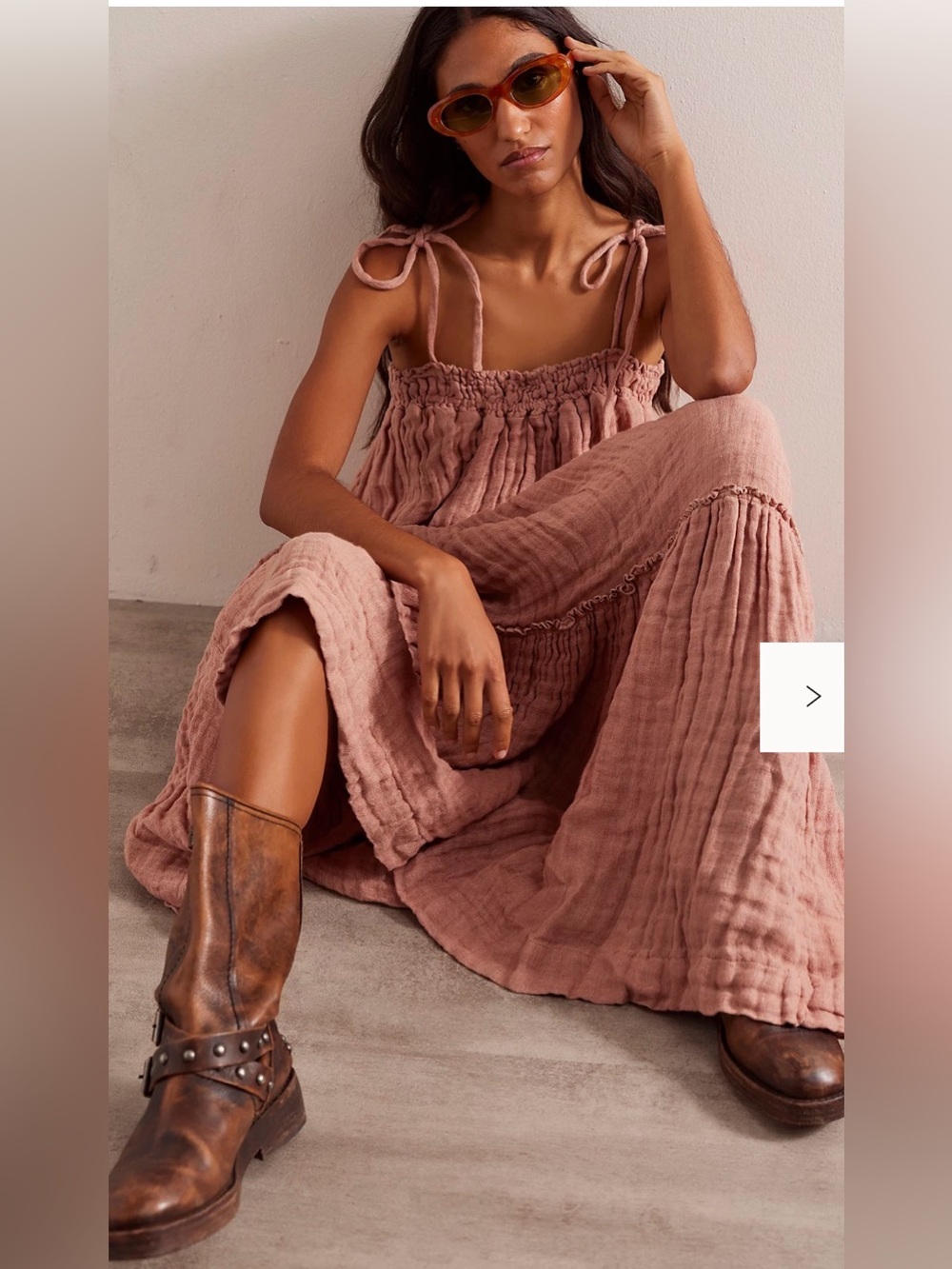 Free People Into The Blue Linen Smocked Maxi Dress in Dusty Blush - Picture 3 of 9